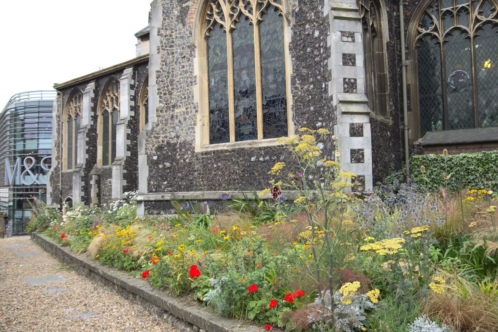 Flowers outside St. Stephen's, from Dippy and the City Dinosaur Trail, Norwich, Norfolk - 19th August 2021