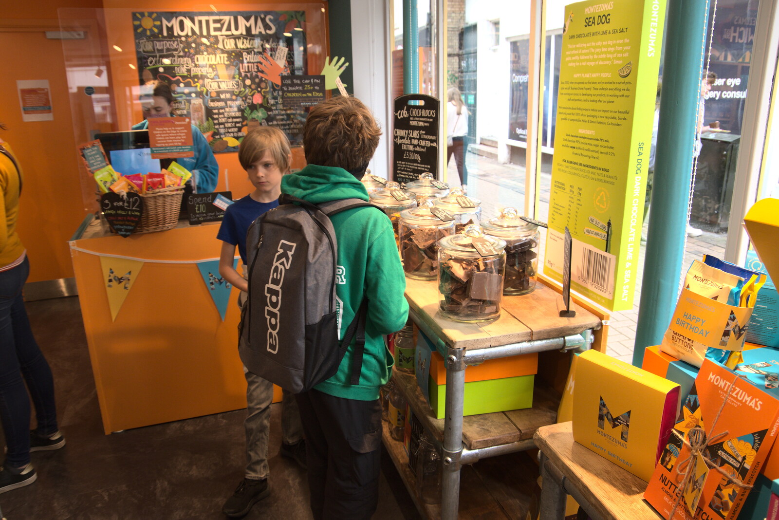 The boys in Montezuma's chocolate shop from Dippy and the City Dinosaur Trail, Norwich, Norfolk - 19th August 2021
