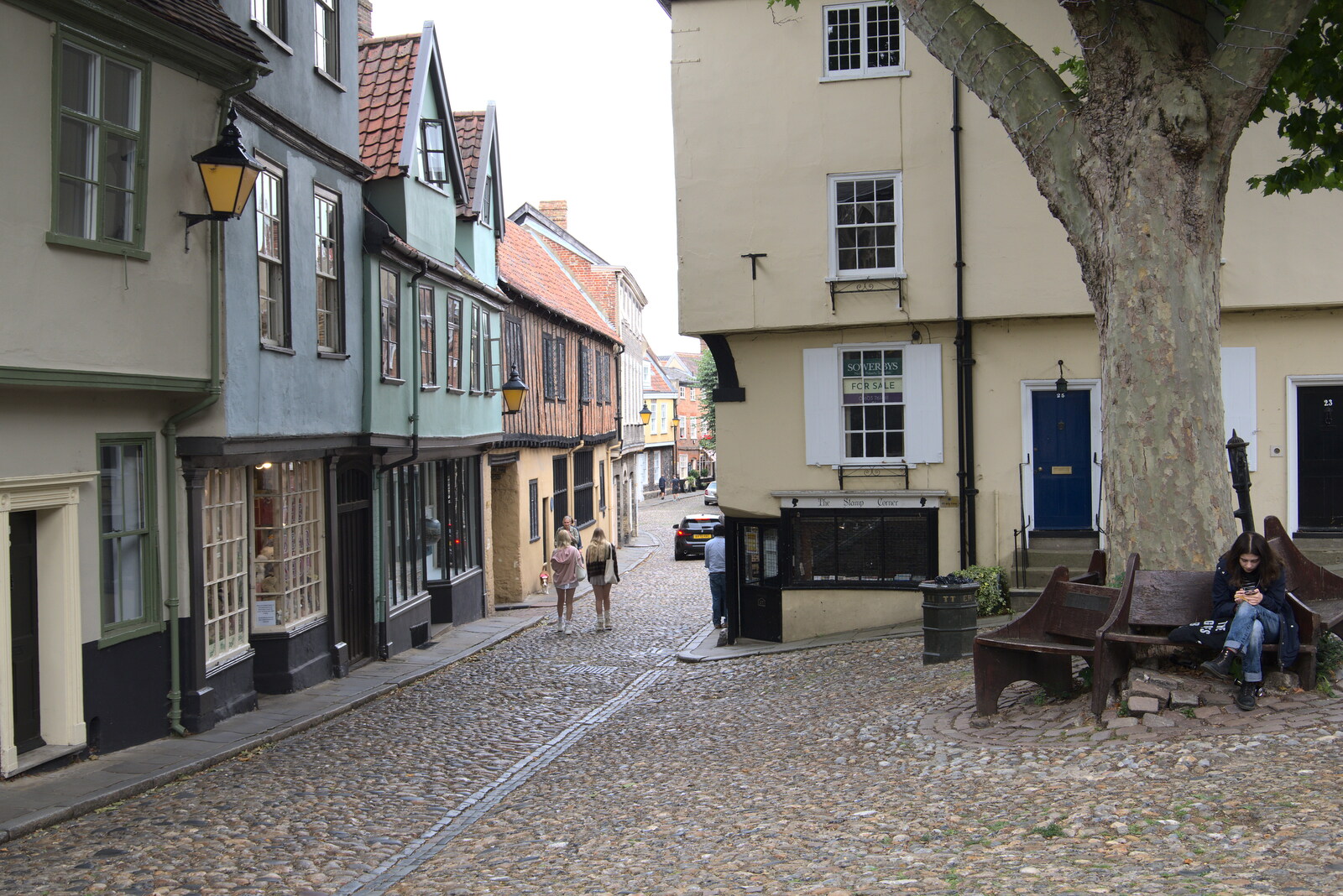 The top of Elm Hill from Dippy and the City Dinosaur Trail, Norwich, Norfolk - 19th August 2021