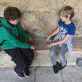Fred and Harry discover a carved board game, Dippy and the City Dinosaur Trail, Norwich, Norfolk - 19th August 2021