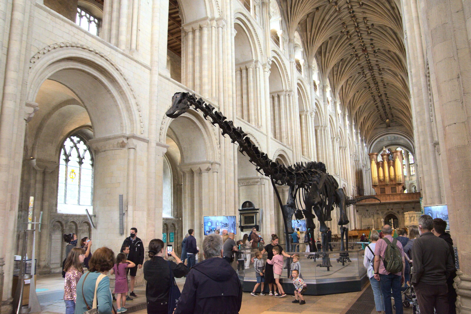 Dippy the diplodocus in Norwich Cathedral from Dippy and the City Dinosaur Trail, Norwich, Norfolk - 19th August 2021