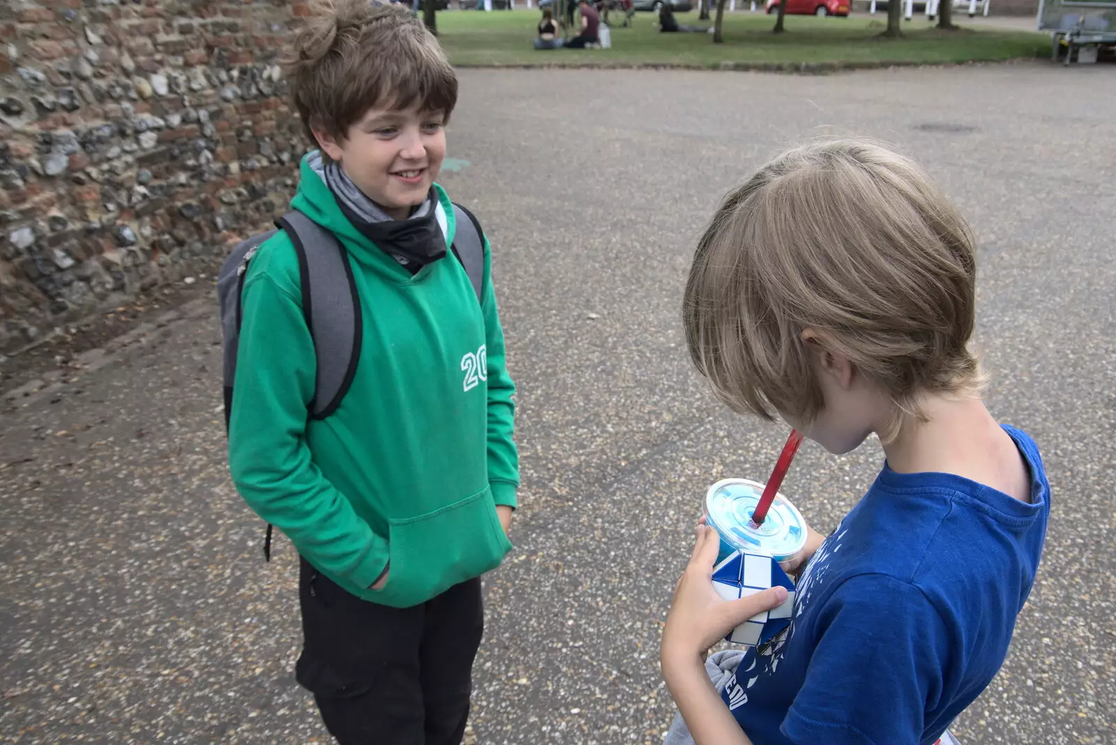 Harry slurps something blue, from Dippy and the City Dinosaur Trail, Norwich, Norfolk - 19th August 2021