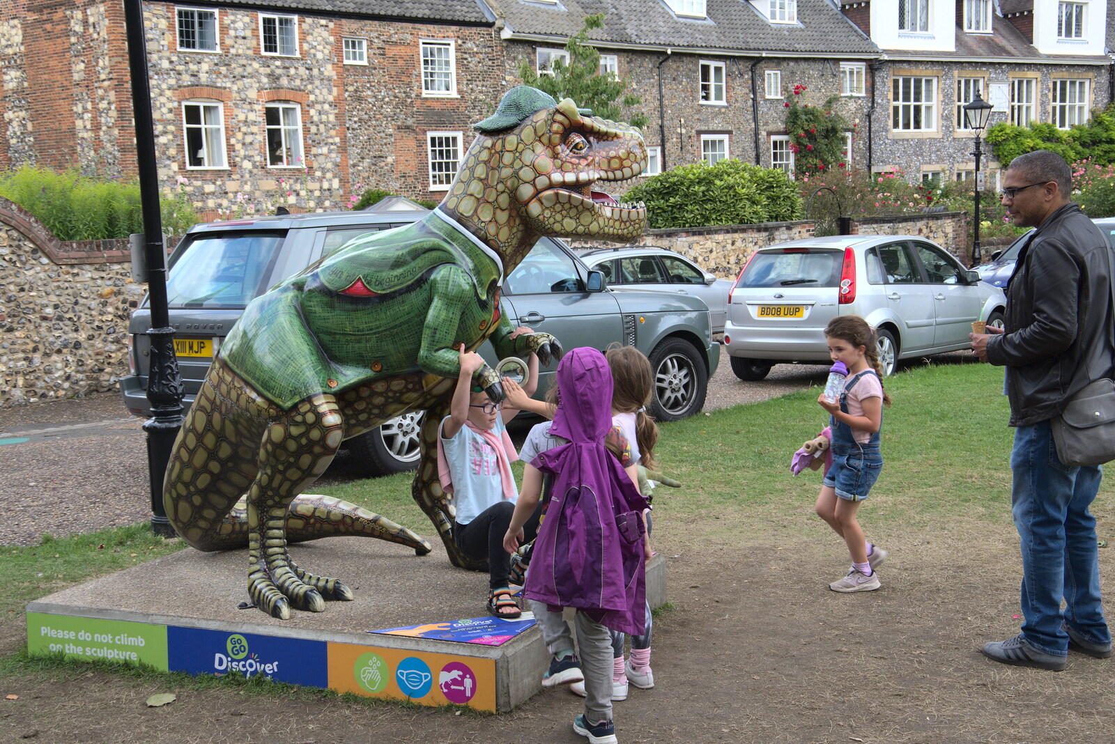 There's a Sherlock Holmes dino in the close from Dippy and the City Dinosaur Trail, Norwich, Norfolk - 19th August 2021