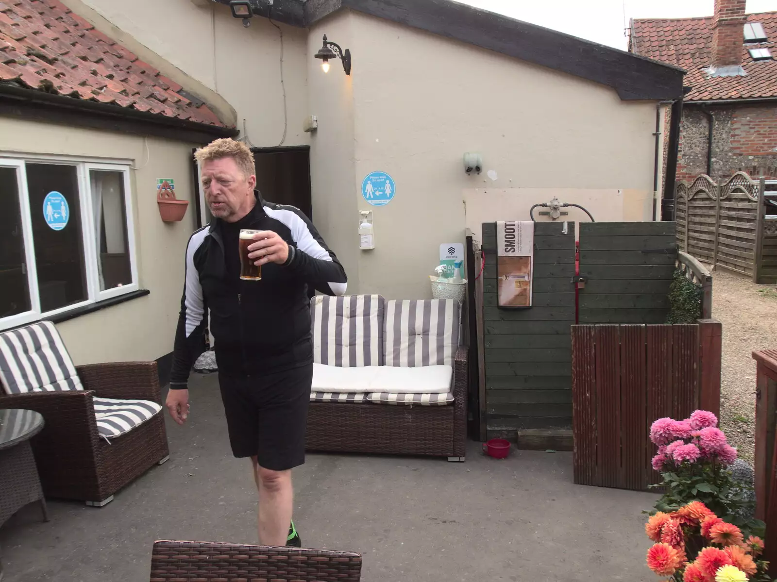 Gaz roams around with a beer, from The BSCC at The Crown, Dickleburgh, Norfolk - 19th August 2021