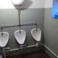 Urinals in standard pub three-up configuration, The BSCC at The Crown, Dickleburgh, Norfolk - 19th August 2021