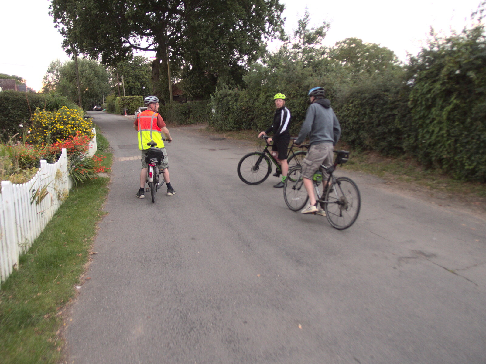 The boys head out on the old Burston road from The BSCC at The Crown, Dickleburgh, Norfolk - 19th August 2021