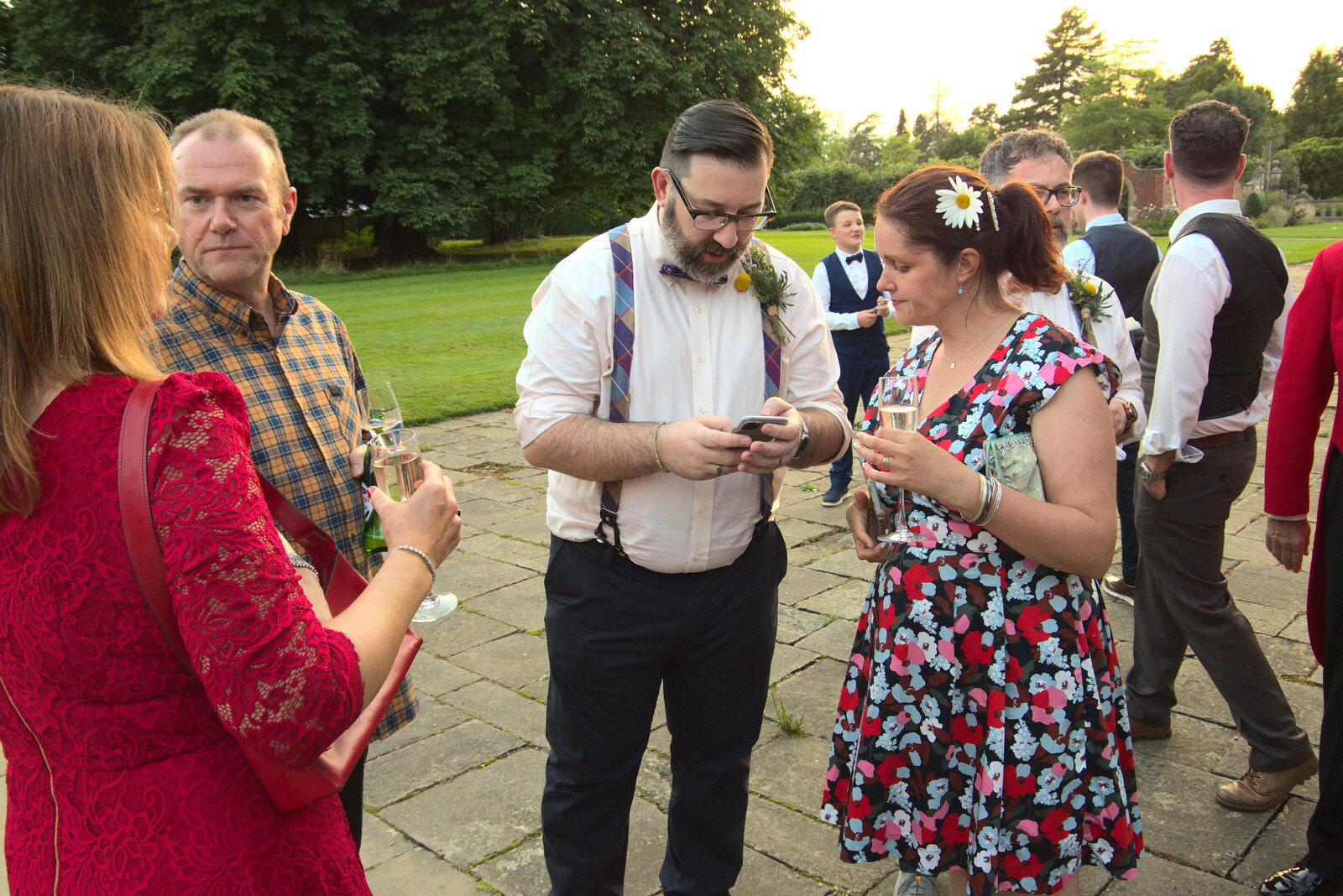 Petay and Isobel do some phone tech stuff from Petay's Wedding Reception, Fanhams Hall, Ware, Hertfordshire - 20th August 2021