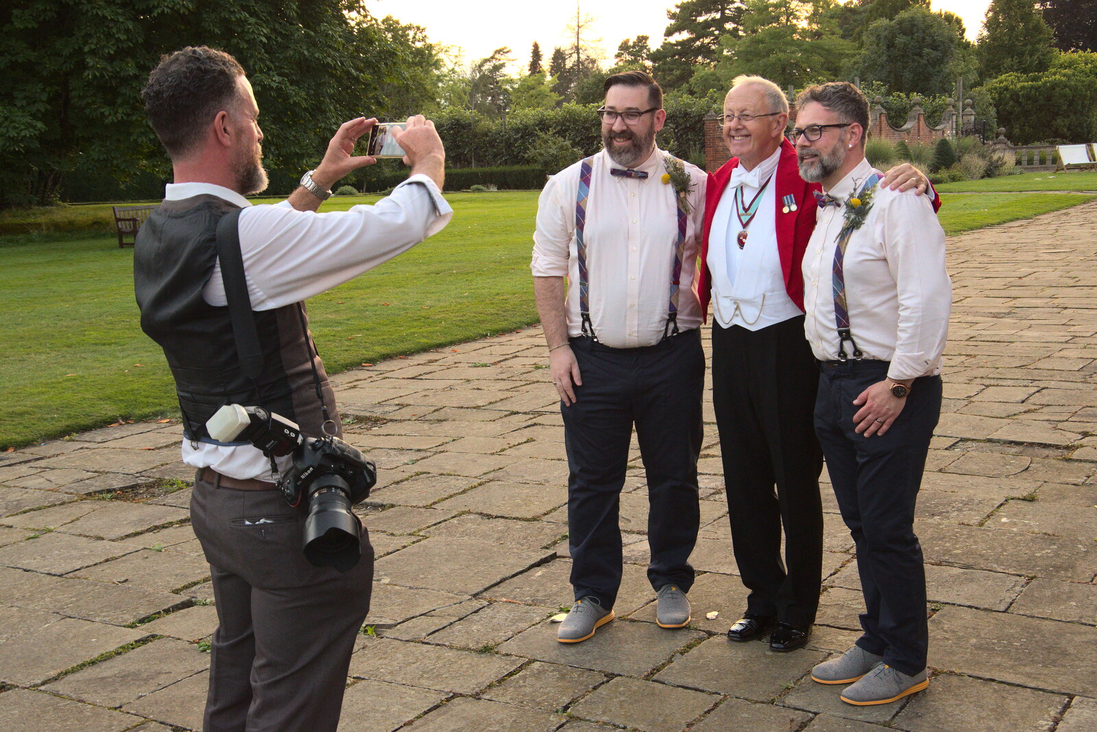 The official photographer takes a phone photo from Petay's Wedding Reception, Fanhams Hall, Ware, Hertfordshire - 20th August 2021