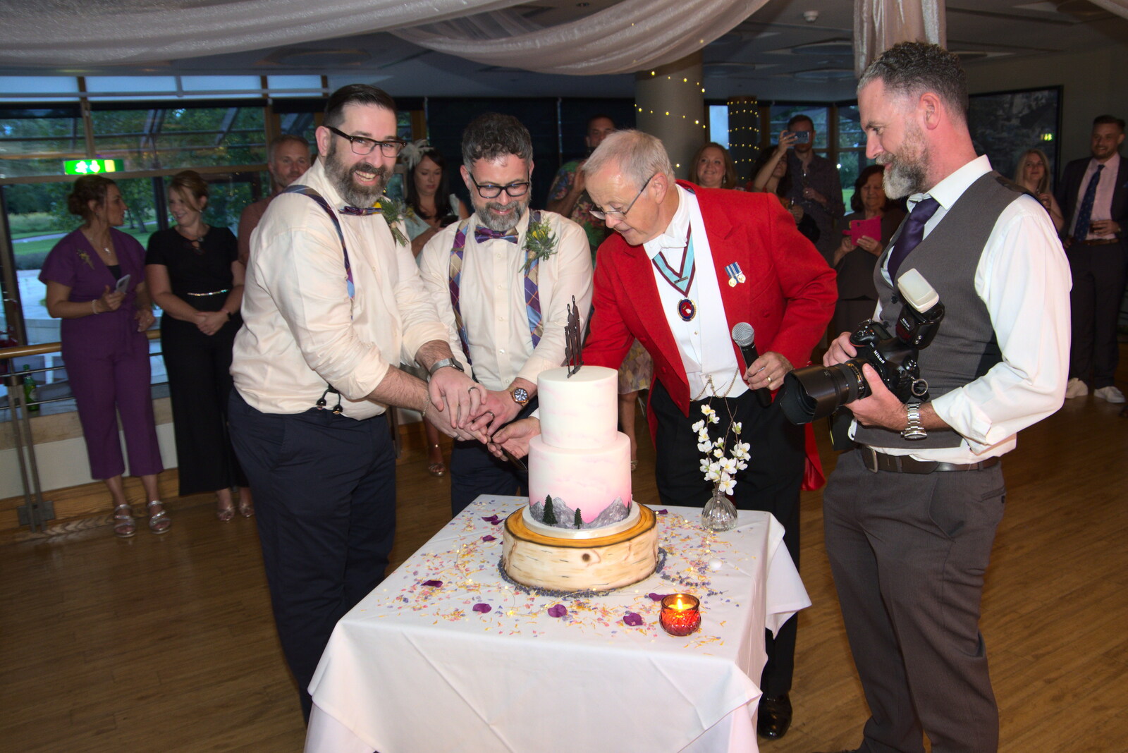 The cutting of the cake is set up from Petay's Wedding Reception, Fanhams Hall, Ware, Hertfordshire - 20th August 2021