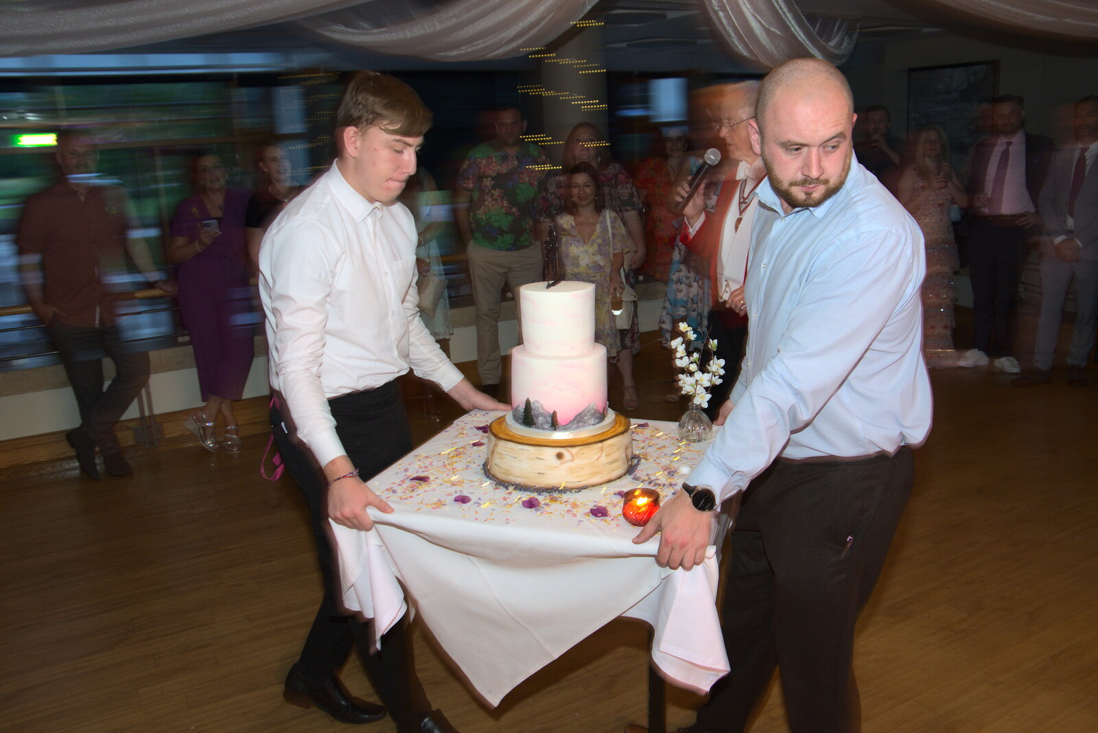The cake is hauled off from Petay's Wedding Reception, Fanhams Hall, Ware, Hertfordshire - 20th August 2021