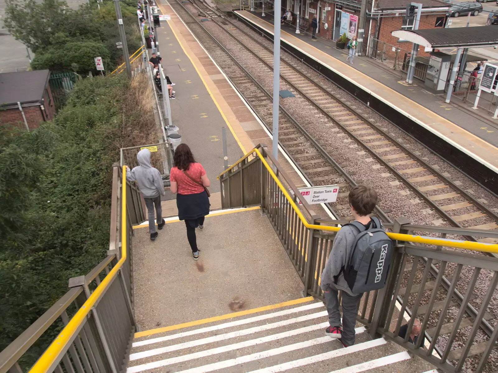 We cross the bridge to platform 2, from Head Out Not Home: A Music Day, Norwich, Norfolk - 22nd August 2021