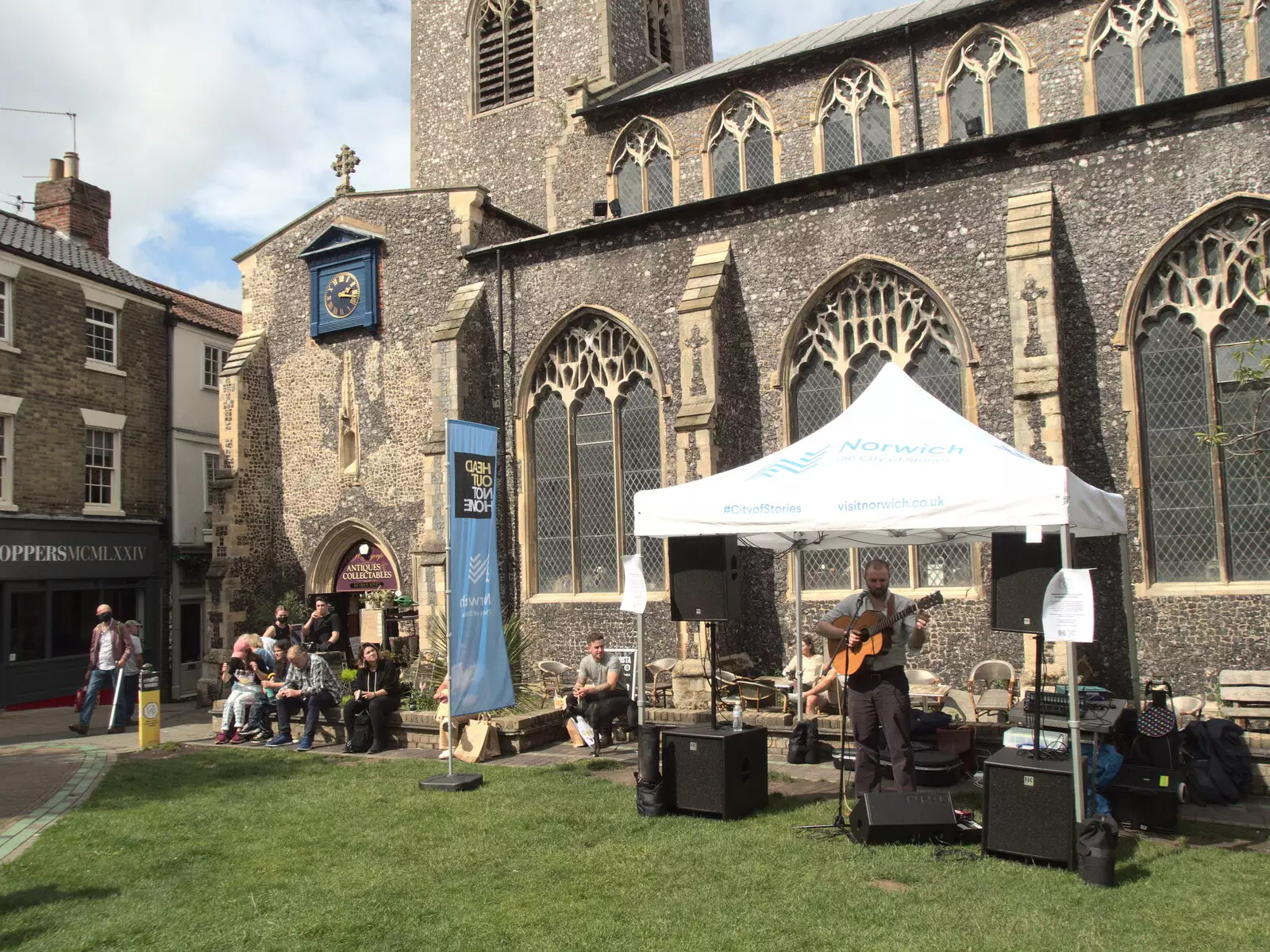 Nick Hart plays outside Saint Gregory's Church, from Head Out Not Home: A Music Day, Norwich, Norfolk - 22nd August 2021