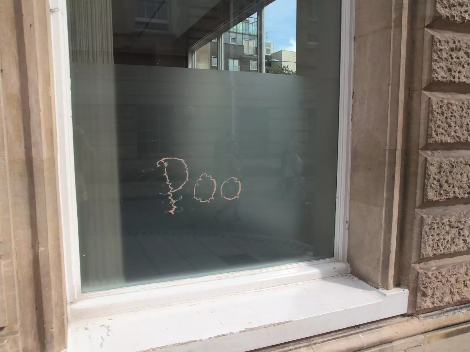 The word Poo, mysteriously written on a window, from Head Out Not Home: A Music Day, Norwich, Norfolk - 22nd August 2021