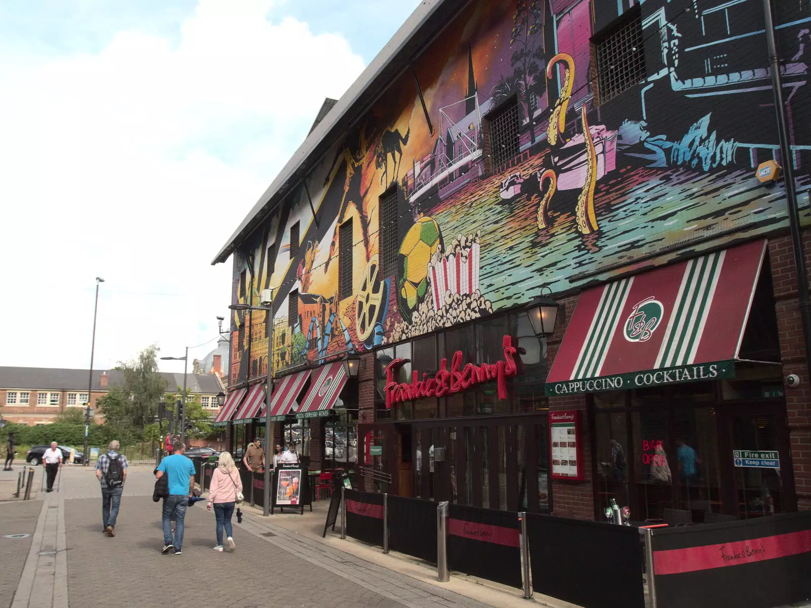 Giant wall art above Frankie and Benny's, from Head Out Not Home: A Music Day, Norwich, Norfolk - 22nd August 2021