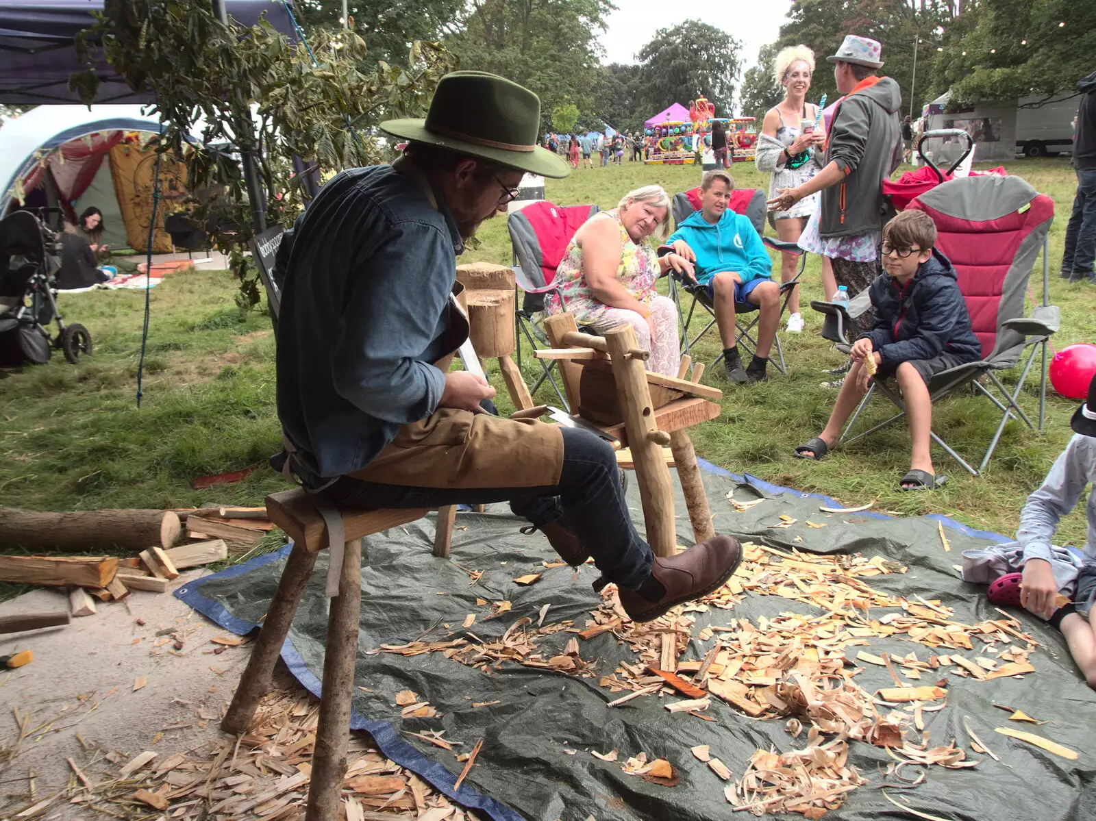 Nosher and Fred sign up to do spoon carving, from Maui Waui Festival, Hill Farm, Gressenhall, Norfolk - 28th August 2021