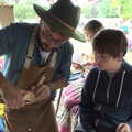 Fred learns some carving techniques, Maui Waui Festival, Hill Farm, Gressenhall, Norfolk - 28th August 2021