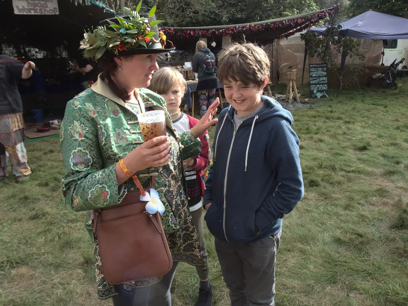 Isobel's got a beer, from Maui Waui Festival, Hill Farm, Gressenhall, Norfolk - 28th August 2021