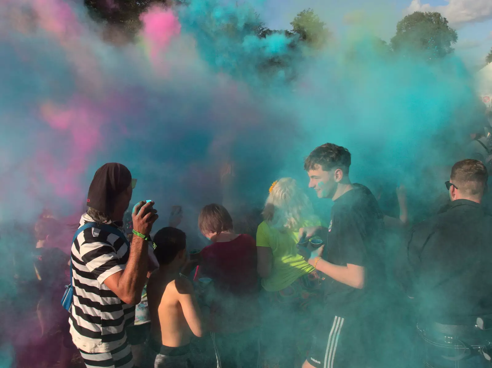 Clouds of paint explode, from Maui Waui Festival, Hill Farm, Gressenhall, Norfolk - 28th August 2021