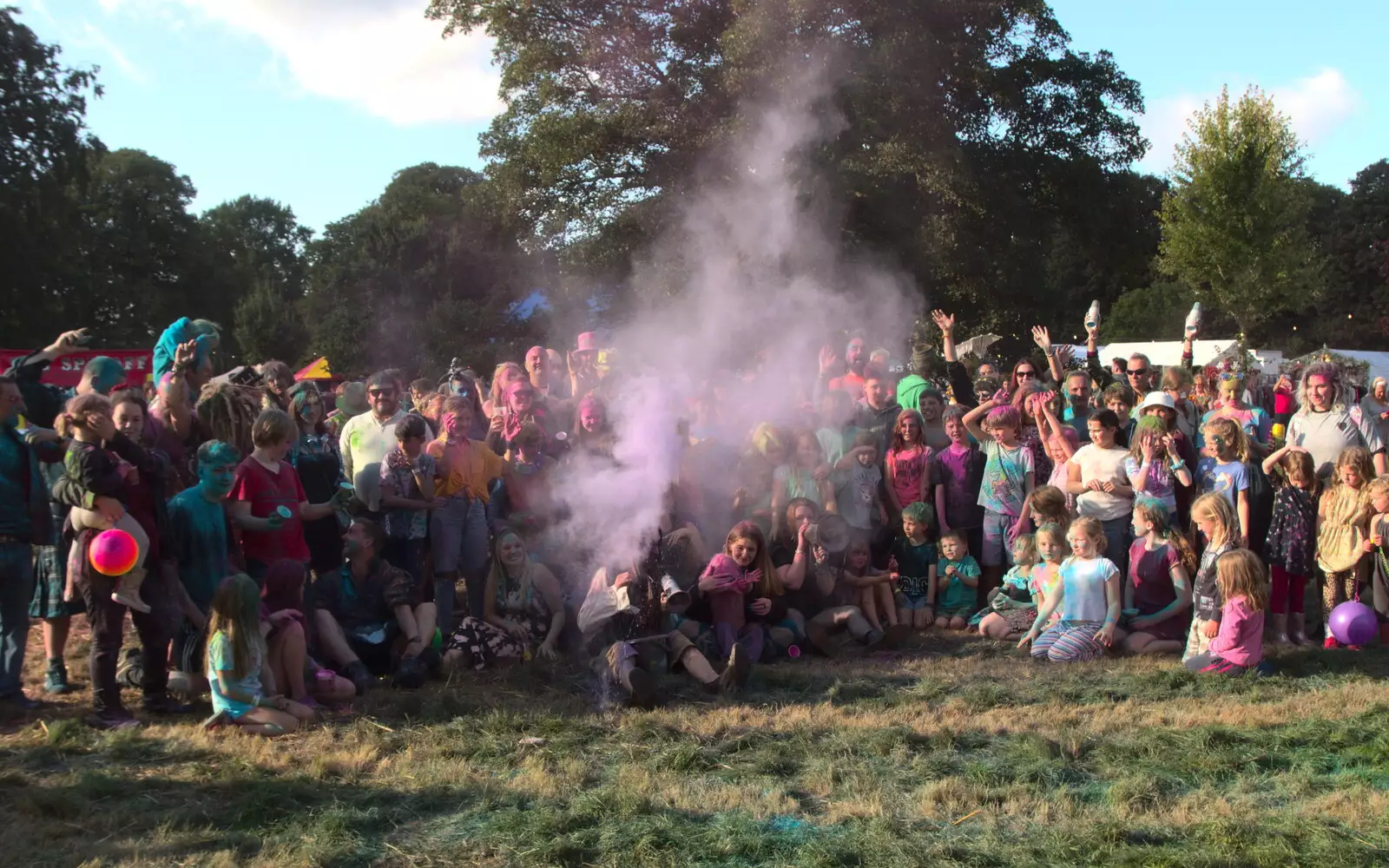 A post-paint-fight group photo, from Maui Waui Festival, Hill Farm, Gressenhall, Norfolk - 28th August 2021