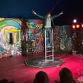 A dude balances on a ladder, Maui Waui Festival, Hill Farm, Gressenhall, Norfolk - 28th August 2021