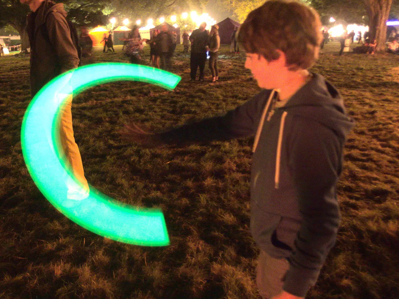 Fred waves a glowstick around, from Maui Waui Festival, Hill Farm, Gressenhall, Norfolk - 28th August 2021