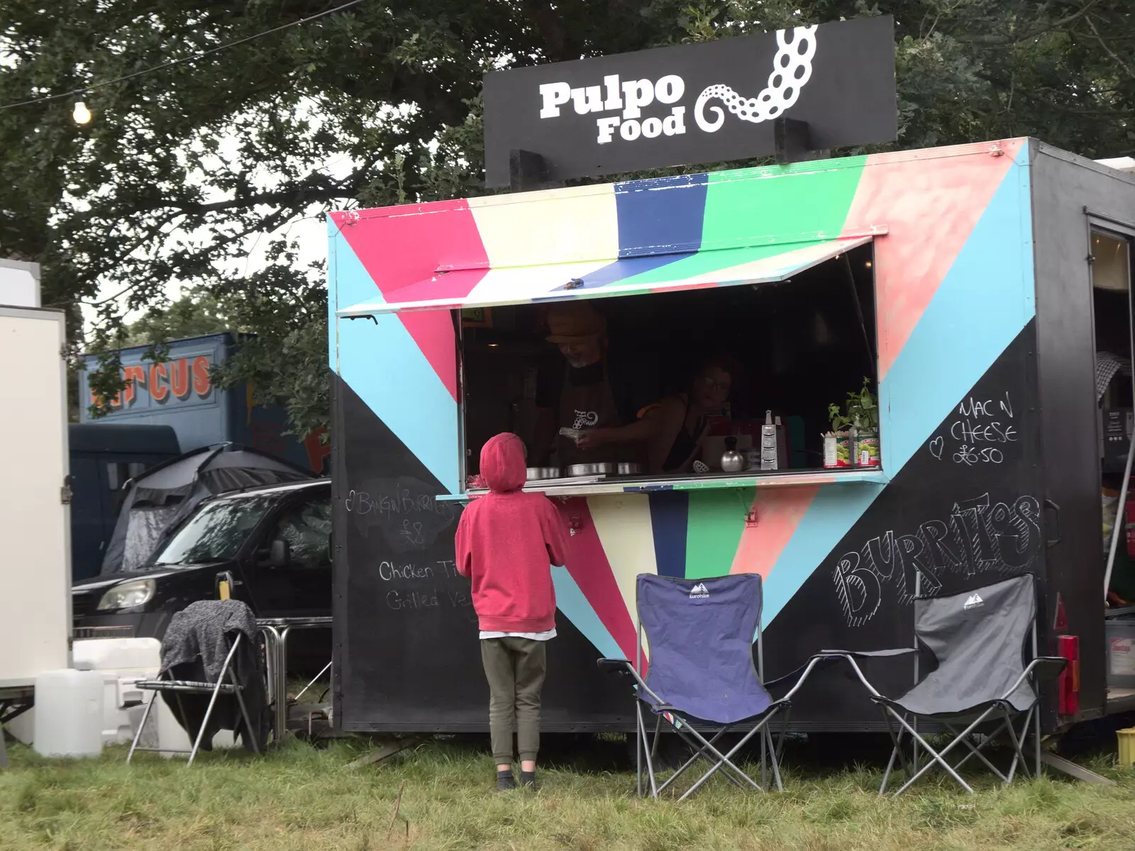 Harry queues up for some pasta, from Maui Waui Festival, Hill Farm, Gressenhall, Norfolk - 28th August 2021