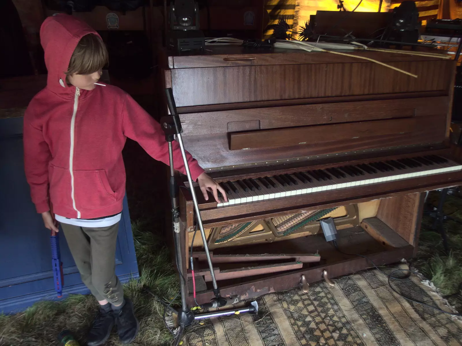 Harry plays piano, from Maui Waui Festival, Hill Farm, Gressenhall, Norfolk - 28th August 2021