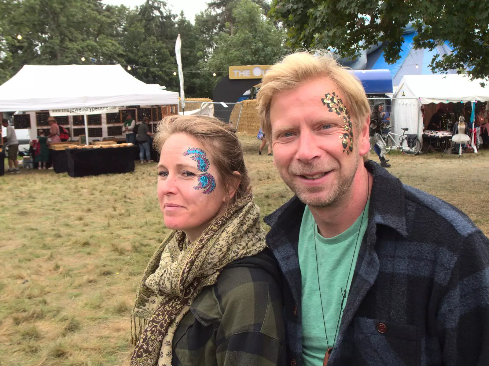 Allyson and Pete have been face-painted, from Maui Waui Festival, Hill Farm, Gressenhall, Norfolk - 28th August 2021