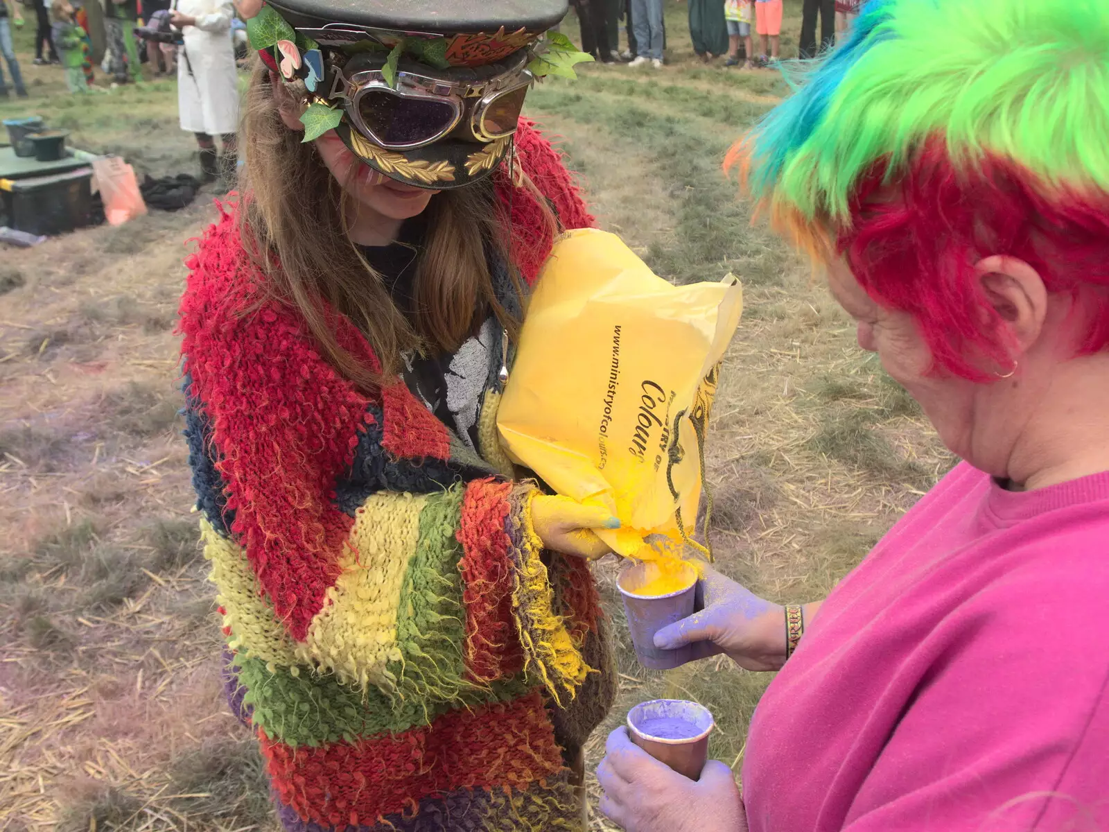 Yellow paint and green hair, from Maui Waui Festival, Hill Farm, Gressenhall, Norfolk - 28th August 2021