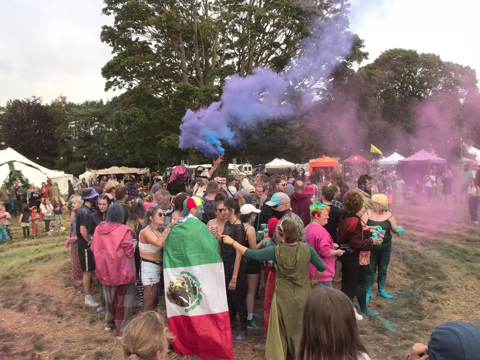 The paint fight starts, from Maui Waui Festival, Hill Farm, Gressenhall, Norfolk - 28th August 2021