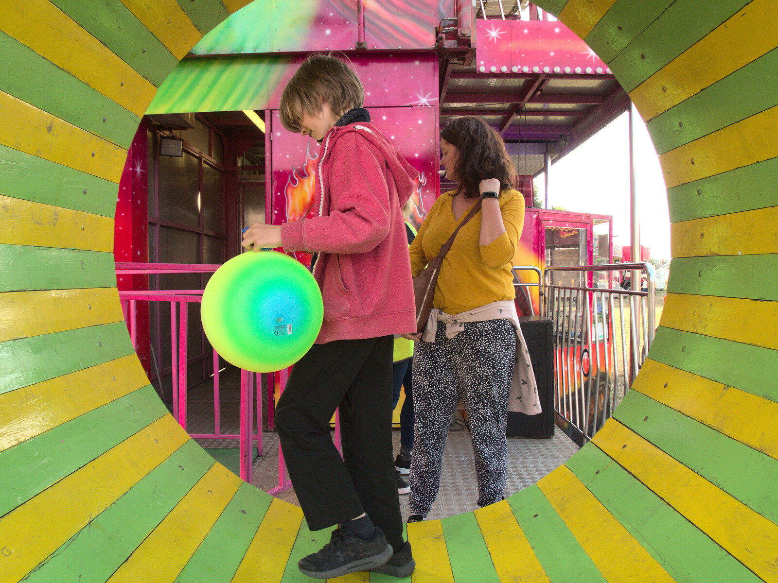 Harry and Isobel exit the funhouse from A Few Hours at the Fair, Fair Green, Diss, Norfolk - 5th September 2021