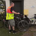 Paul leans his bike on a wall at Thorndon, The Last Weavers Ever, Market Hill, Diss, Norfolk - 10th September 2021
