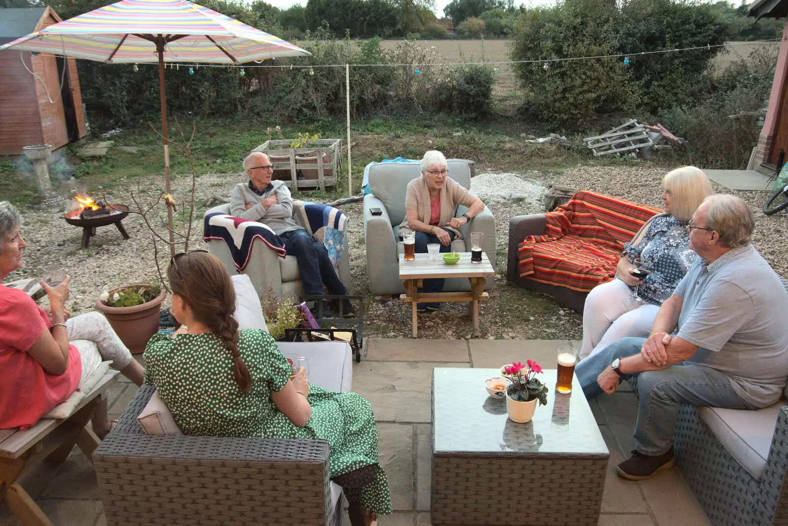 Spam and John chat to the new neighbours, from A Summer Party and an Airfield Walk with Clive, Brome, Suffolk - 11th September 2021