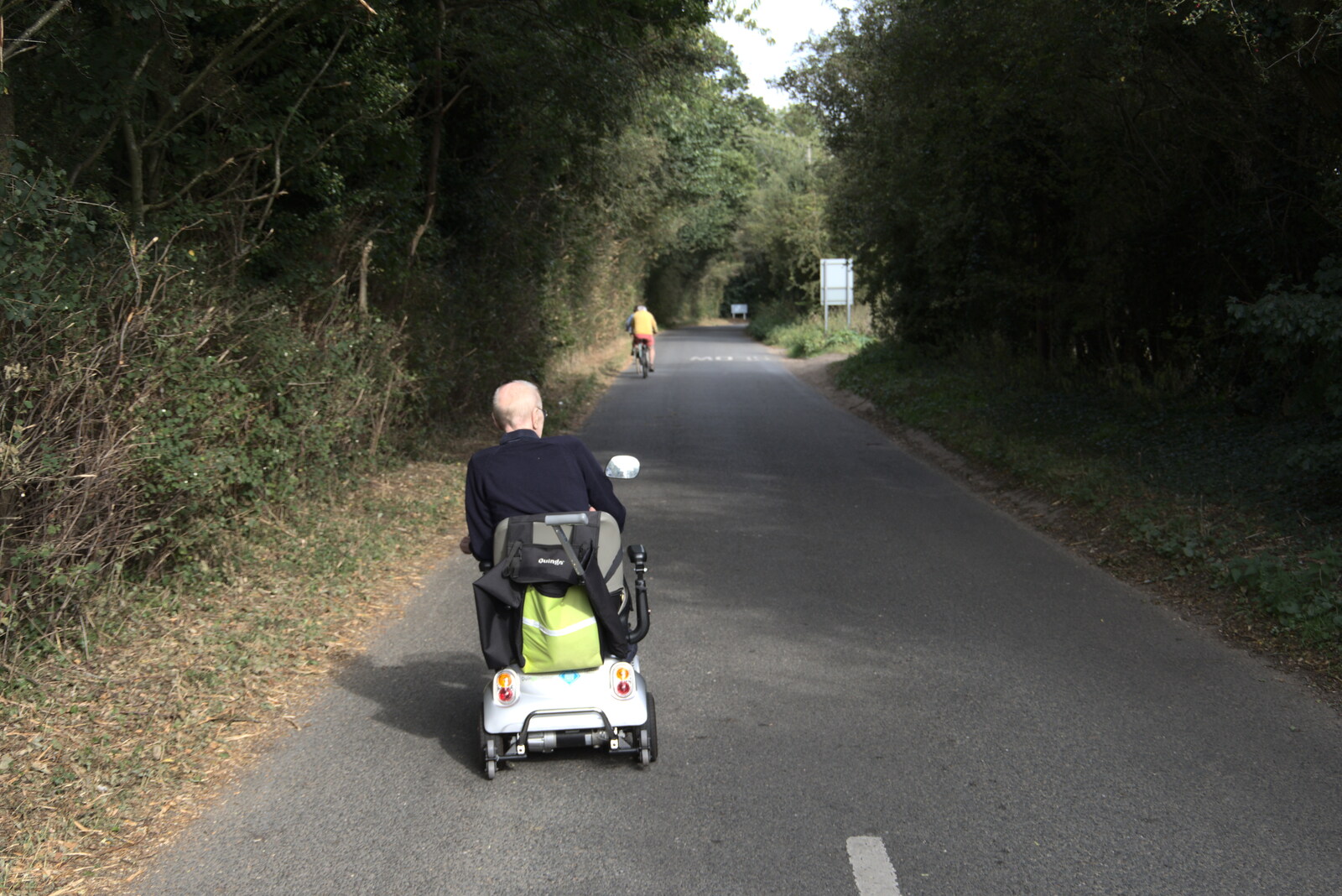 Grandad heads off up the road from A Summer Party and an Airfield Walk with Clive, Brome, Suffolk - 11th September 2021