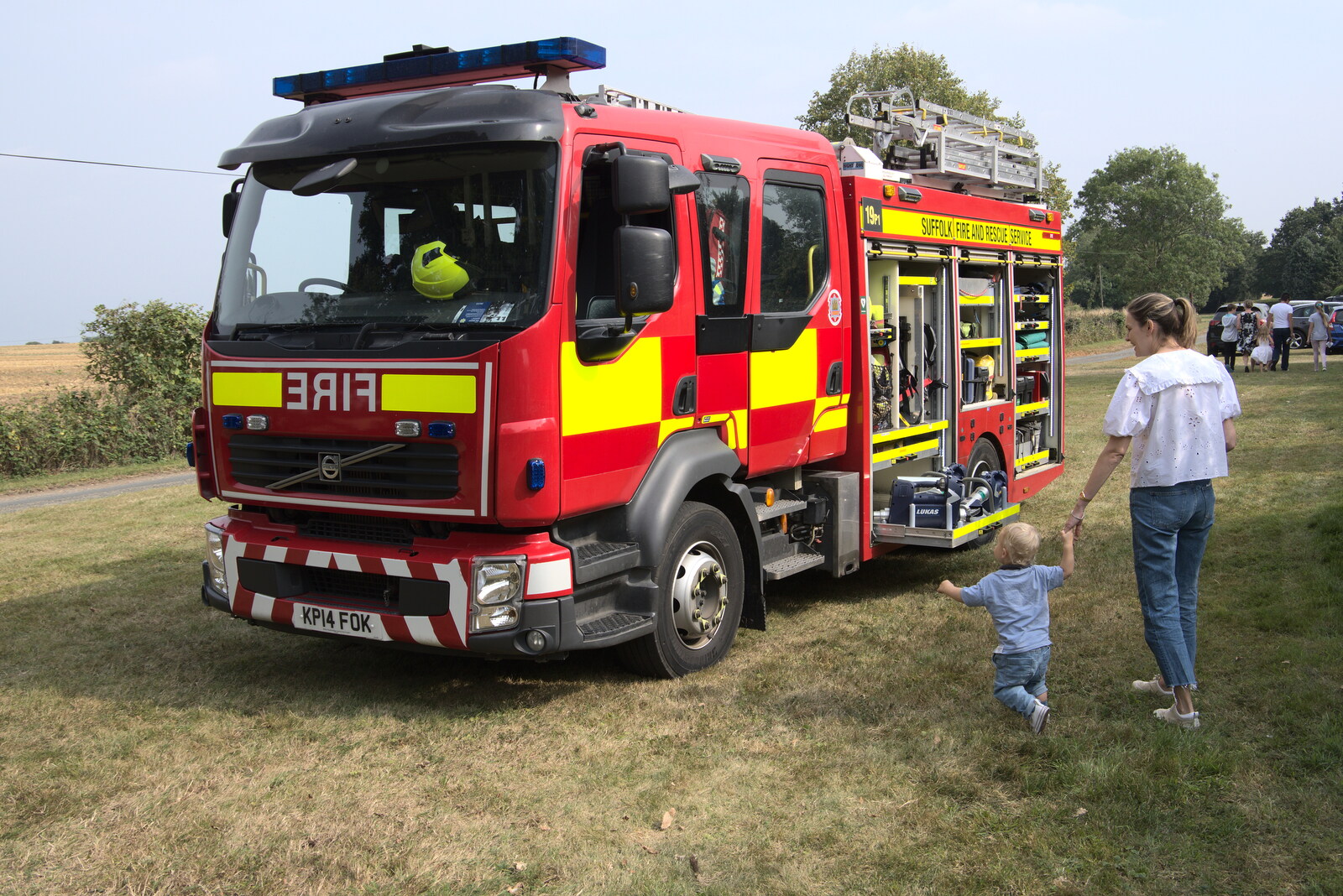 There's a shiny fire engine parked outside from The Brome and Oakley Fête, Oakley Hall, Suffolk - 19th September 2021