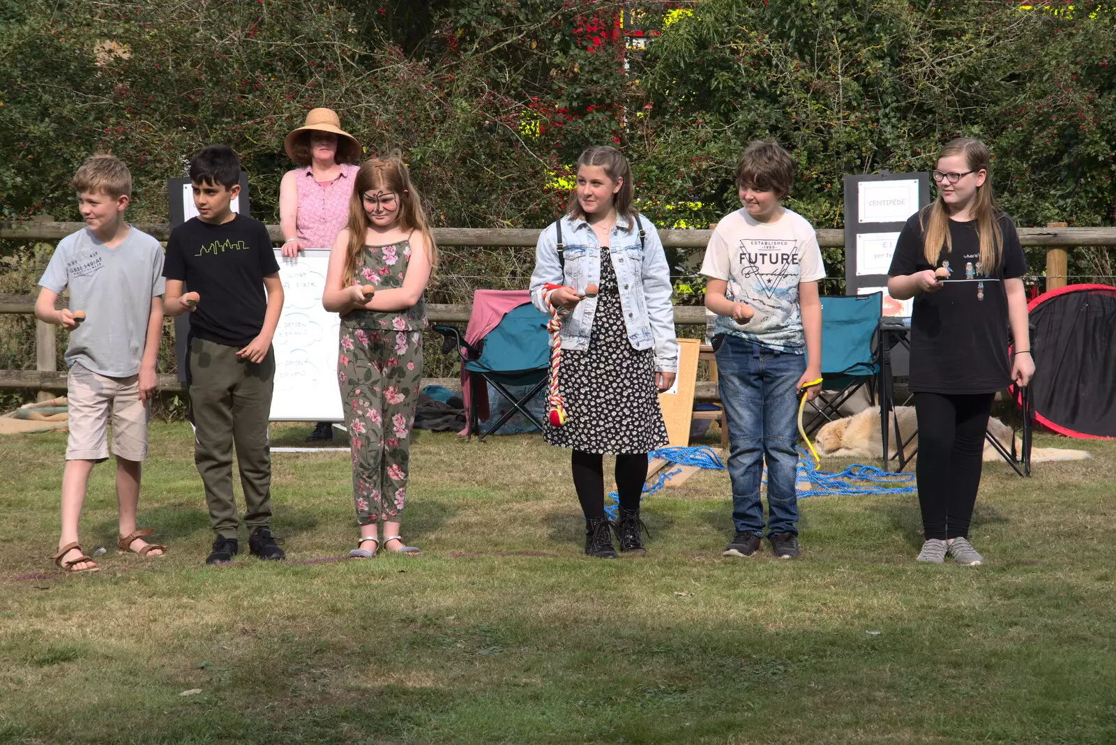 Sophie and Fred are in the egg-and-spoon race, from The Brome and Oakley Fête, Oakley Hall, Suffolk - 19th September 2021