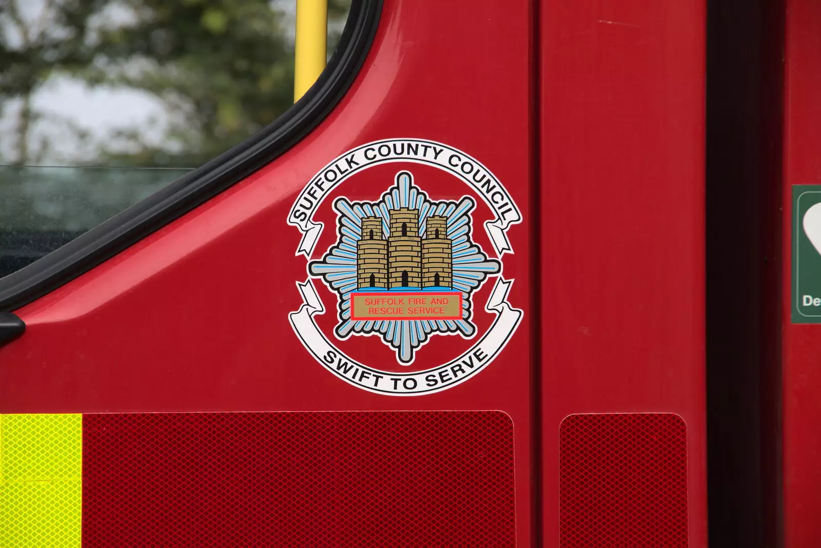 Suffolk County Council's fire service logo, from The Brome and Oakley Fête, Oakley Hall, Suffolk - 19th September 2021