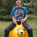 Harry has a bounce on a Space Hopper, The Brome and Oakley Fête, Oakley Hall, Suffolk - 19th September 2021