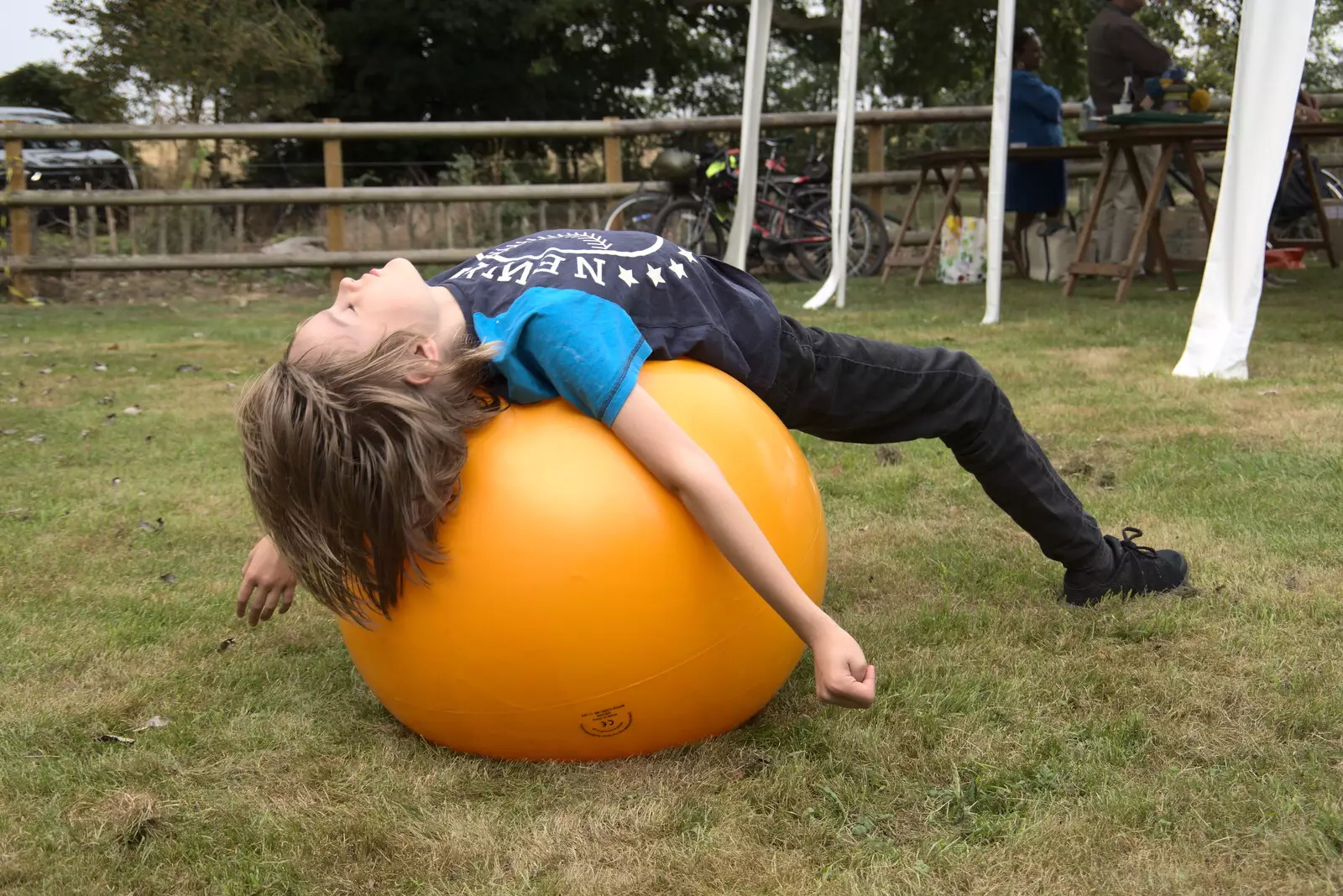 Harry relaxes on the space hopper, from The Brome and Oakley Fête, Oakley Hall, Suffolk - 19th September 2021