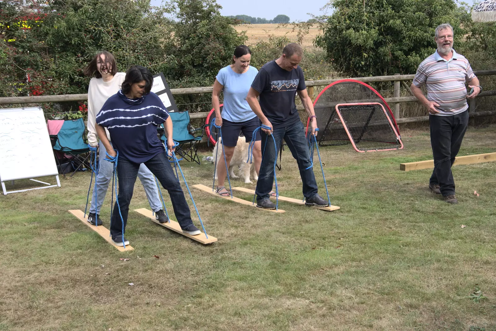 Mike does grass skiing, from The Brome and Oakley Fête, Oakley Hall, Suffolk - 19th September 2021