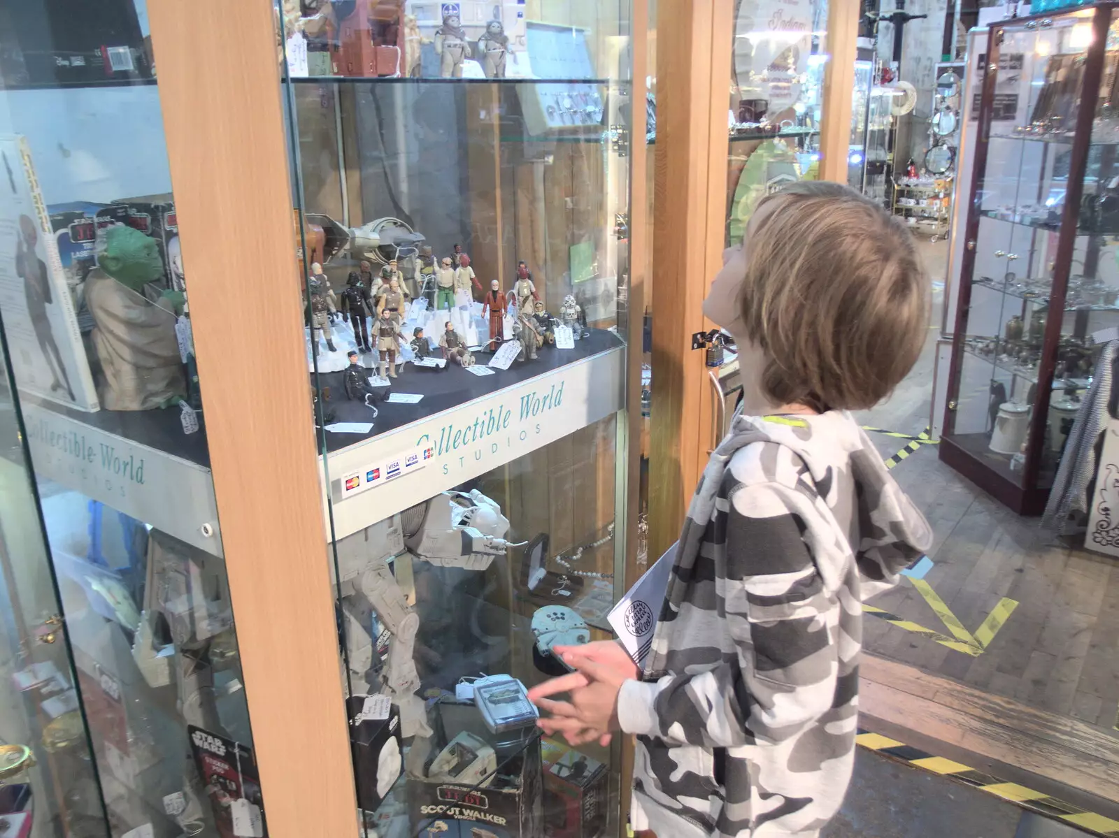 Harry looks at figurines, from BSCC at Ampersand and Birthday Lego at Jarrold's, Norwich, Norfolk - 25th September 2021