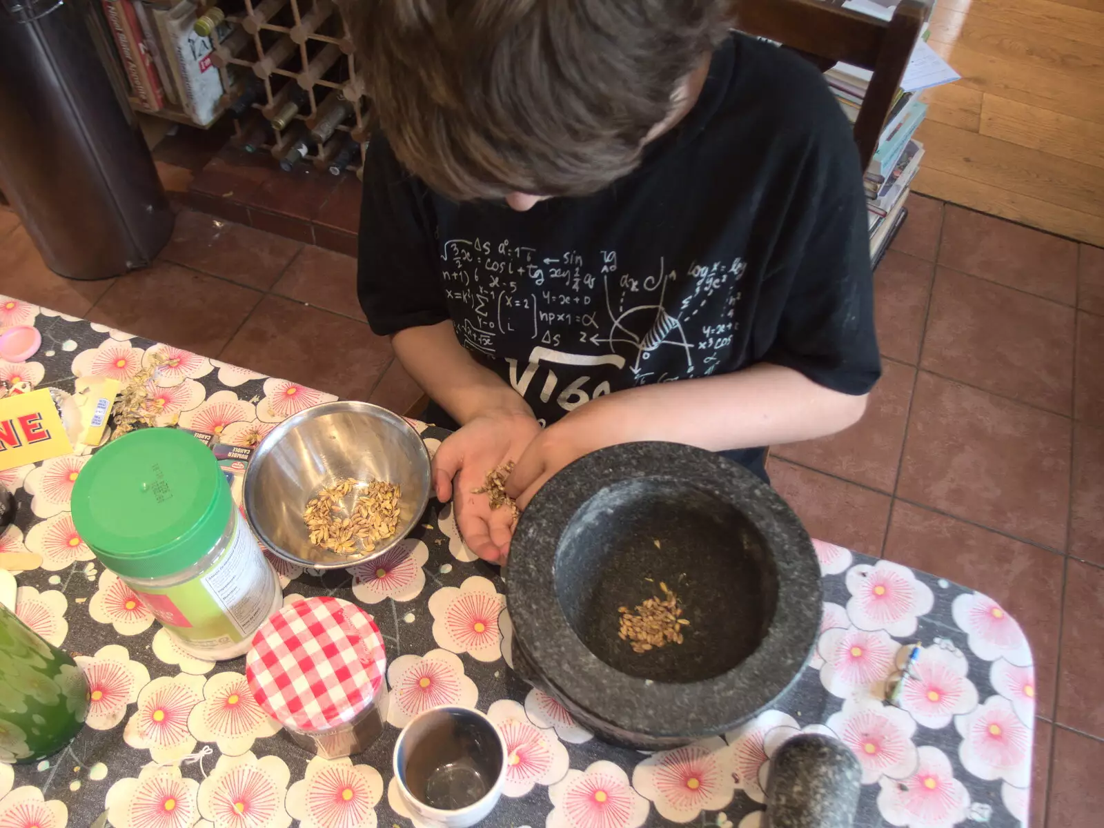 Fred makes flour from some salvaged grains of wheat, from Vintage Tractor Ploughing, Thrandeston, Suffolk - 26th September 2021