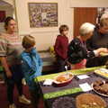 Harry and Isobel line up for pudding, Sunday Lunch at the Village Hall, Brome, Suffolk - 10th October 2021