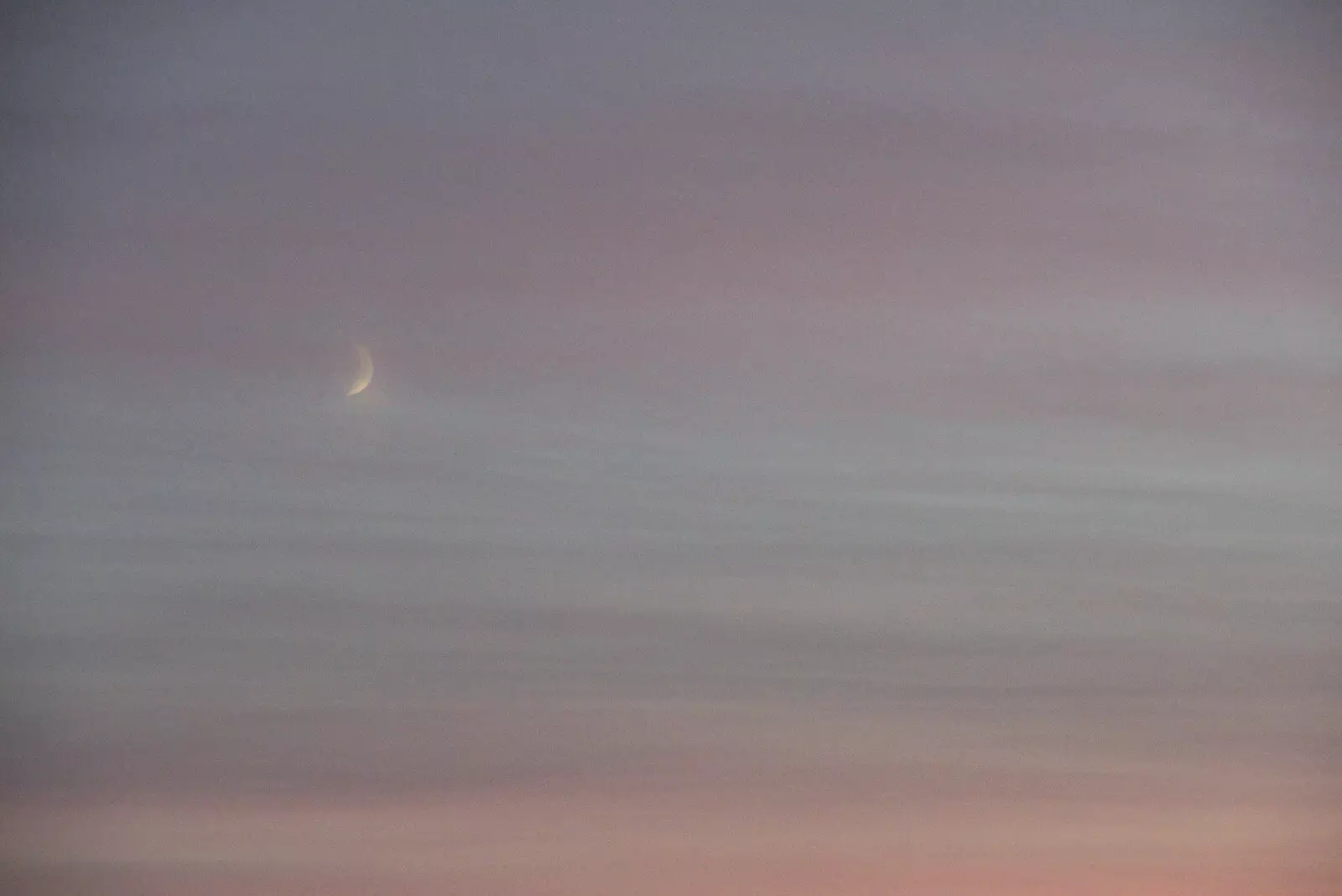 A hazy crescent moon in a pink and blue sky, from Sunday Lunch at the Village Hall, Brome, Suffolk - 10th October 2021