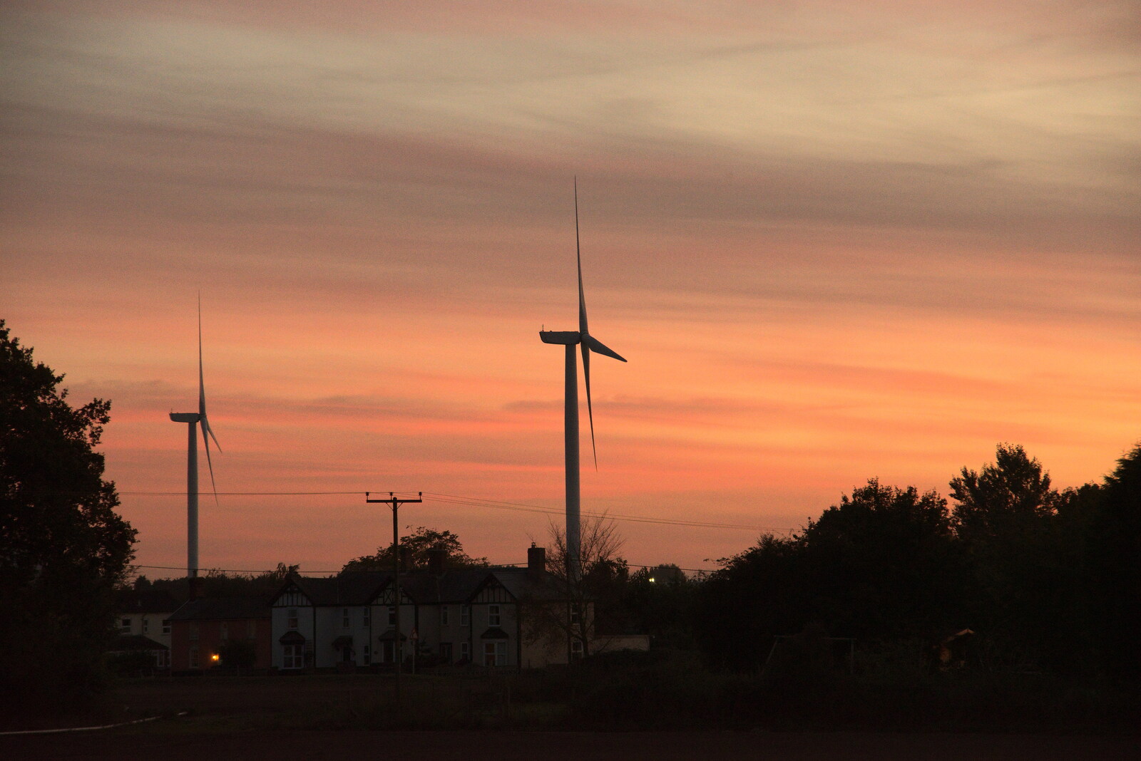 Wind turbines in the sunset from Sunday Lunch at the Village Hall, Brome, Suffolk - 10th October 2021