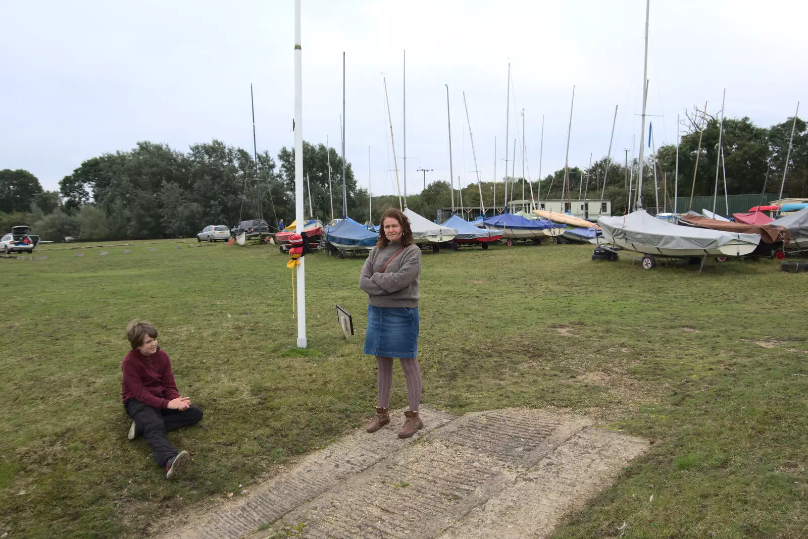 Fred and Isobel by the boatyard, from A Trip to Weybread Sailing Club, Harleston, Norfolk - 17th October 2021