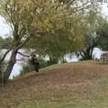 Fred's in a tree, as Isobel looks on, A Trip to Weybread Sailing Club, Harleston, Norfolk - 17th October 2021