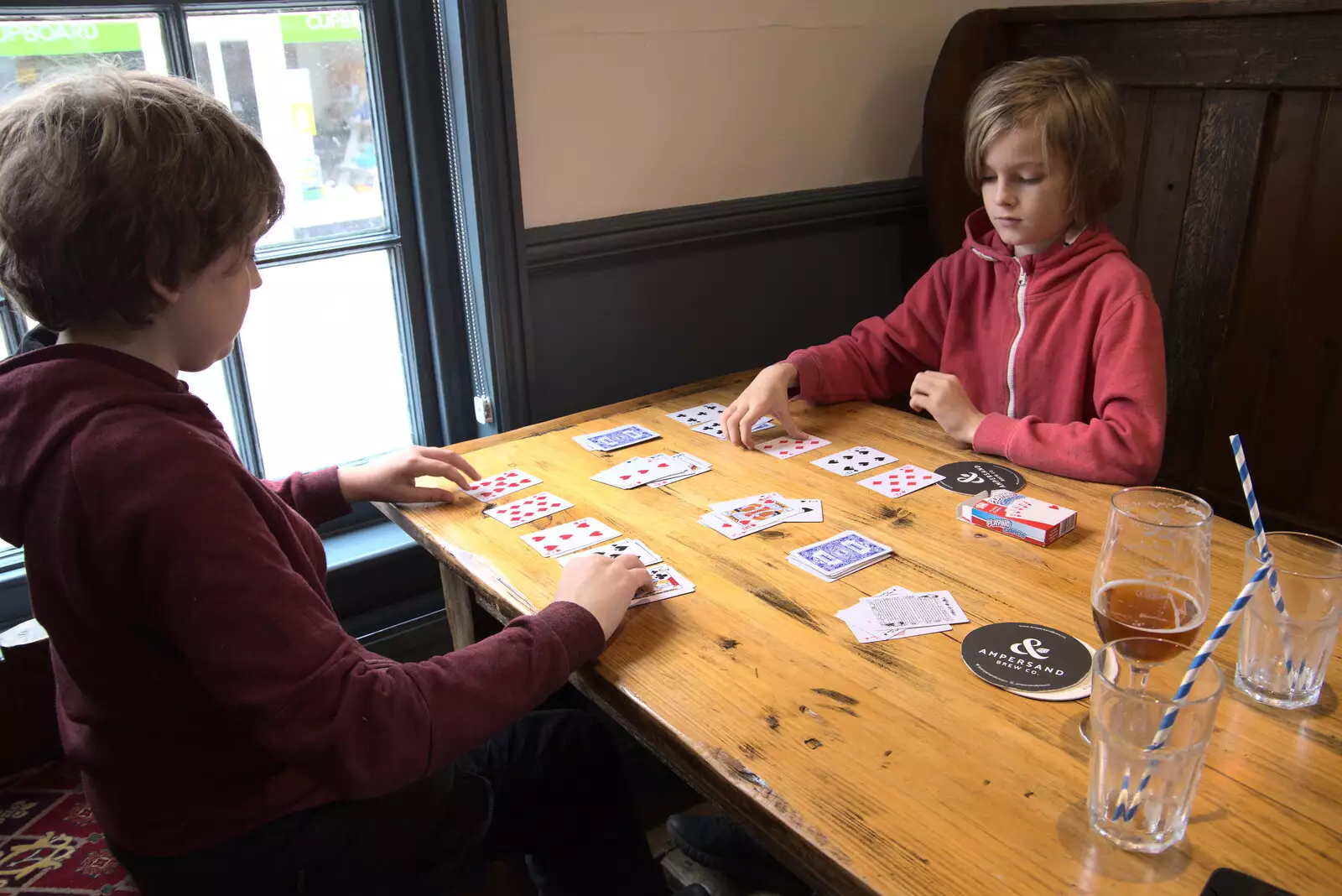 Fred and Harry play cards, from A Trip to Weybread Sailing Club, Harleston, Norfolk - 17th October 2021