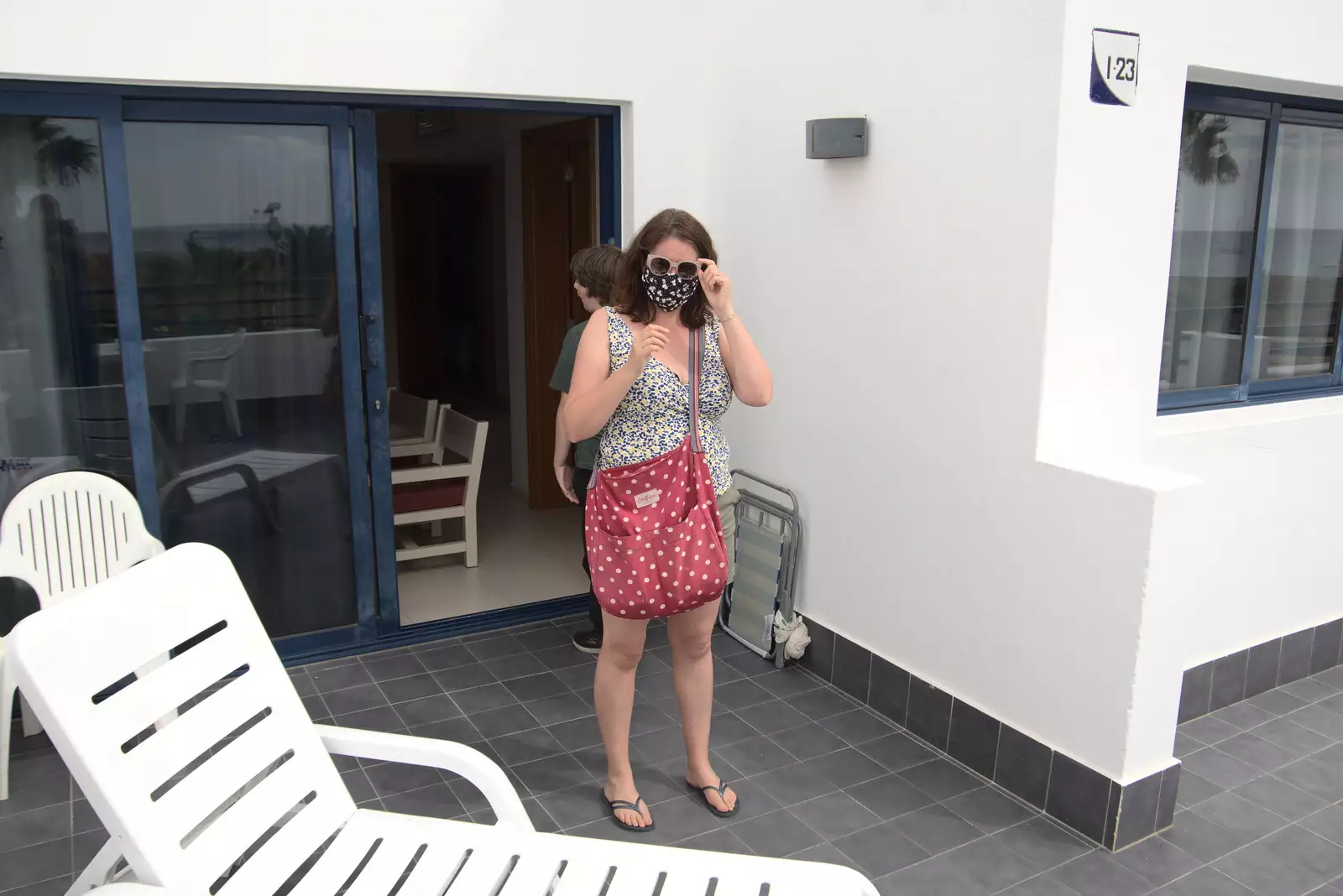 Isobel on the balcony, from Five Days in Lanzarote, Canary Islands, Spain - 24th October 2021