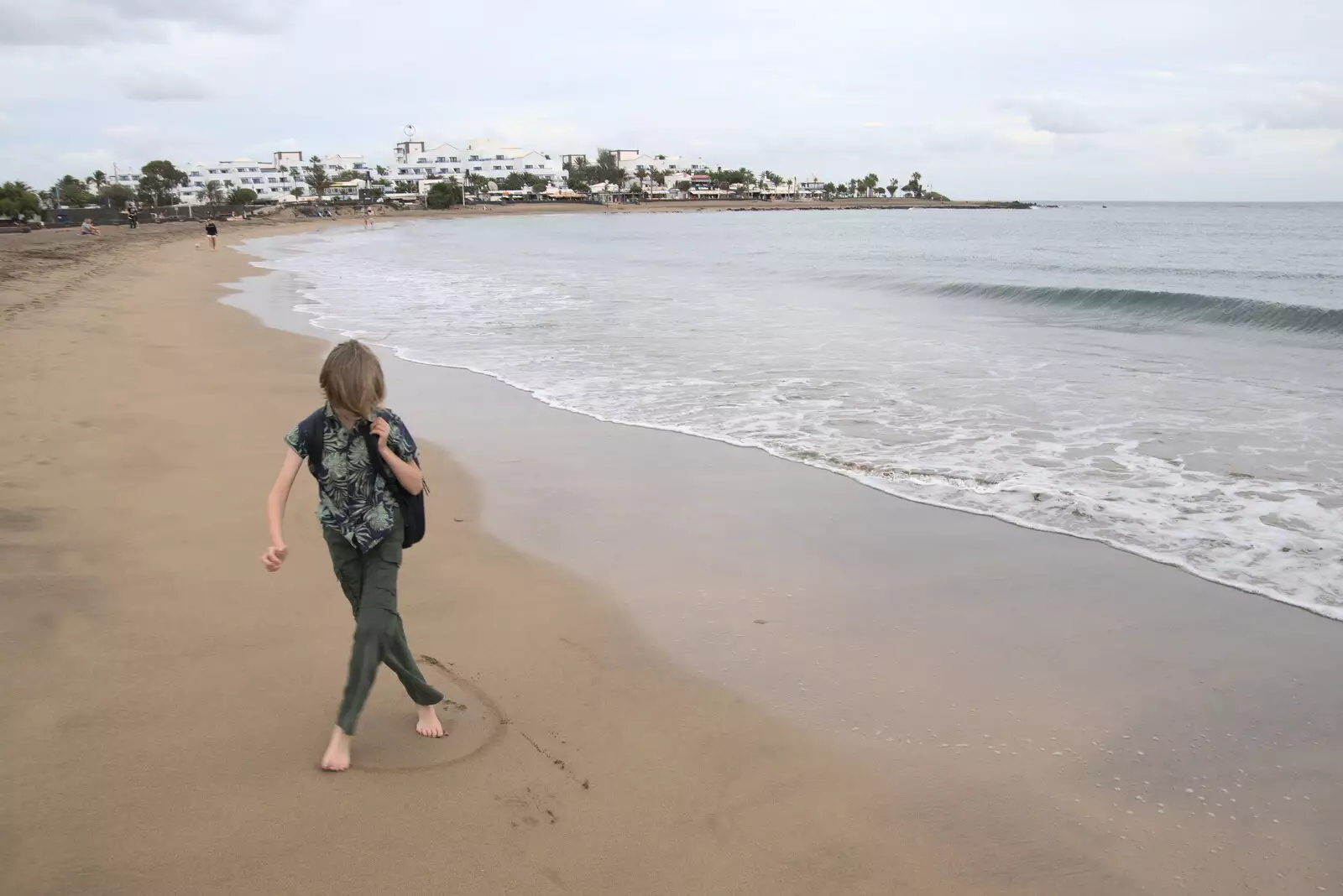 Harry draws with his feet in the sand, from Five Days in Lanzarote, Canary Islands, Spain - 24th October 2021